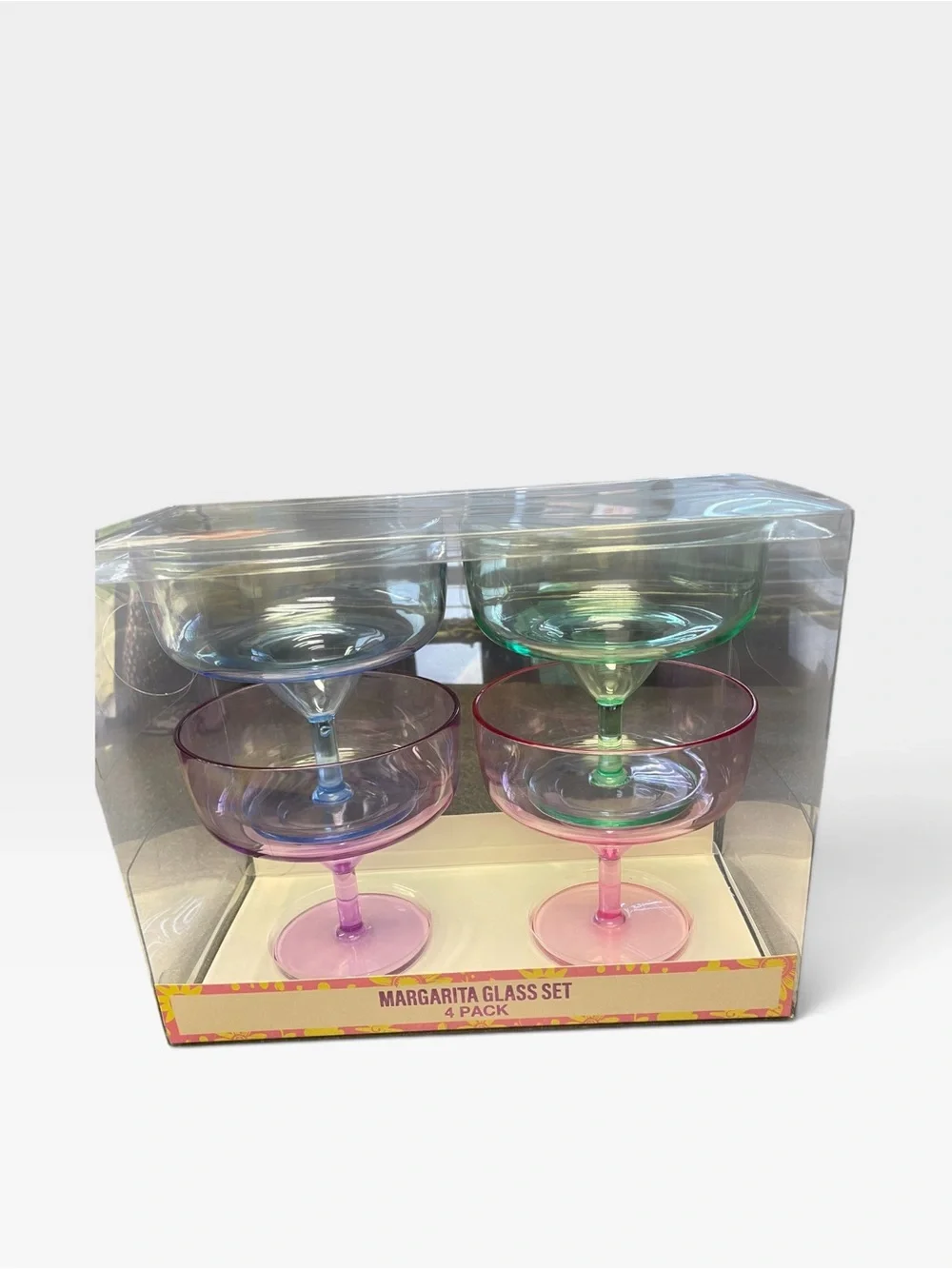 Colorful Margarita Glasses - 4 Pack (Green, Blue, Pink, Purple)